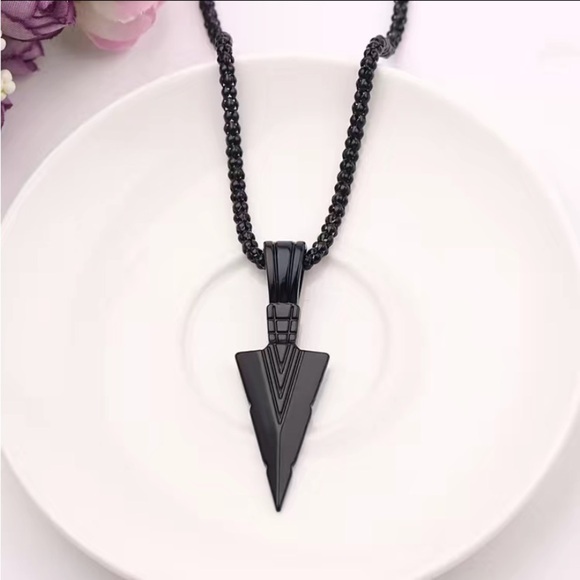 NEW - Unisex Men’s Spearhead Pendant Necklace (Zinc Alloy / Black) - Picture 4 of 6